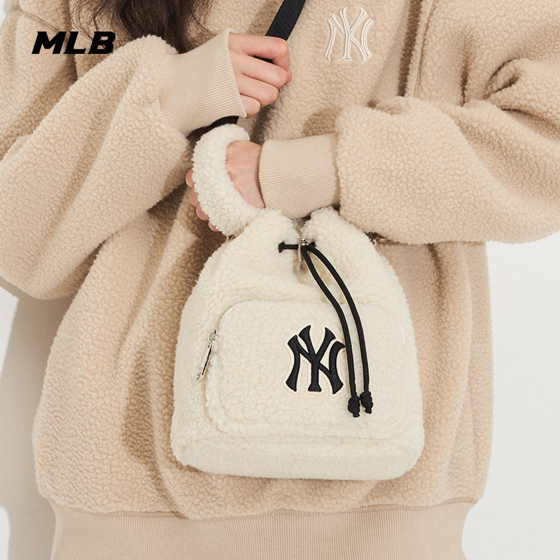 mlb官方男女羊羔绒运动休闲水桶包 MLB挎包/拎包/休闲包