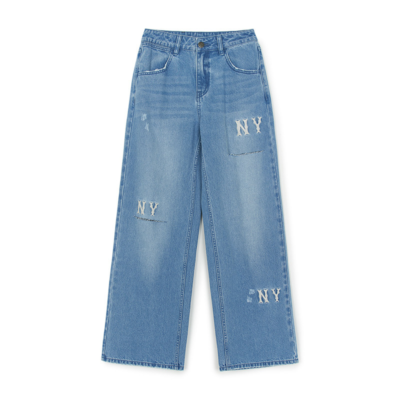 MLB官方 女款时尚潮流百搭牛仔裤刺绣LOGO阔腿裤25秋季新款DPG03,淘宝优惠券,粉丝福利购,淘宝优惠卷