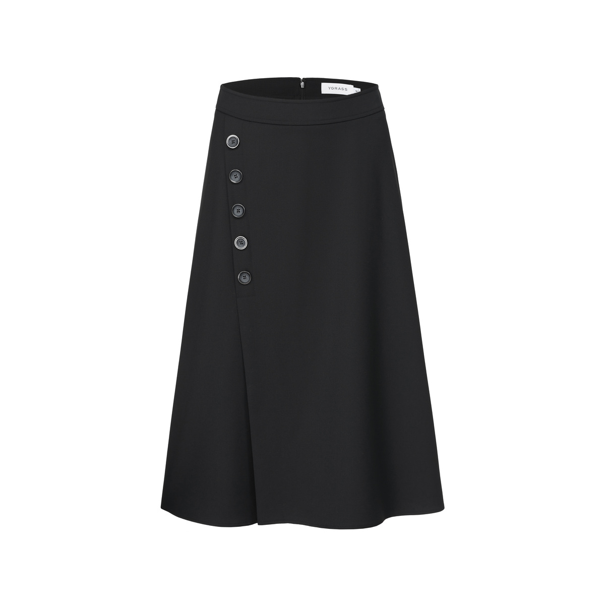 VGRASS法式黑色羊毛高腰半身裙女春新款高腰开叉设计VSB2O11310 - 图3