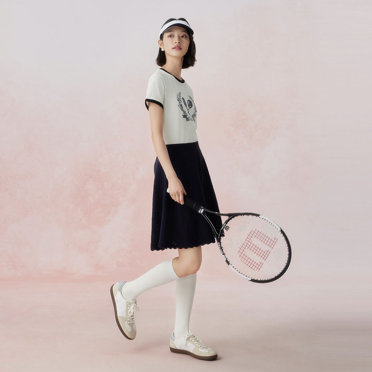 【多元场景】VGRASS女装T恤草地网球2夏季新款白色撞色修身上衣