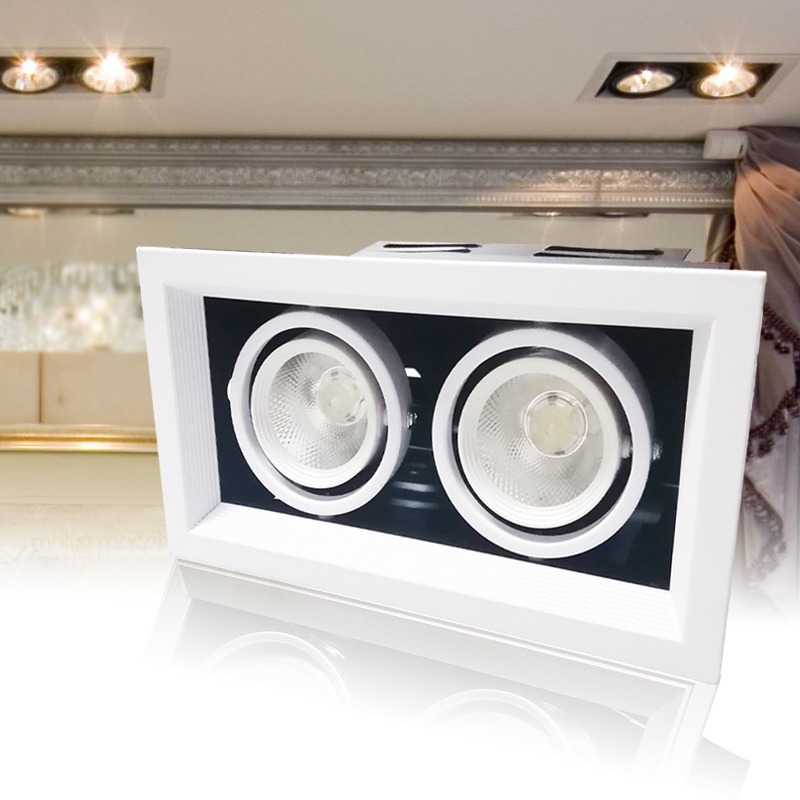 led射灯双头cob斗胆灯单头三头嵌入式商用方形格栅豆胆天花灯