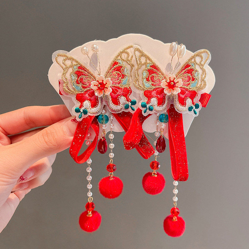 2025过年高颜值儿童发饰新年女童红色流苏拜年发夹中国风宝宝头饰,淘宝优惠券,粉丝福利购,淘宝优惠卷