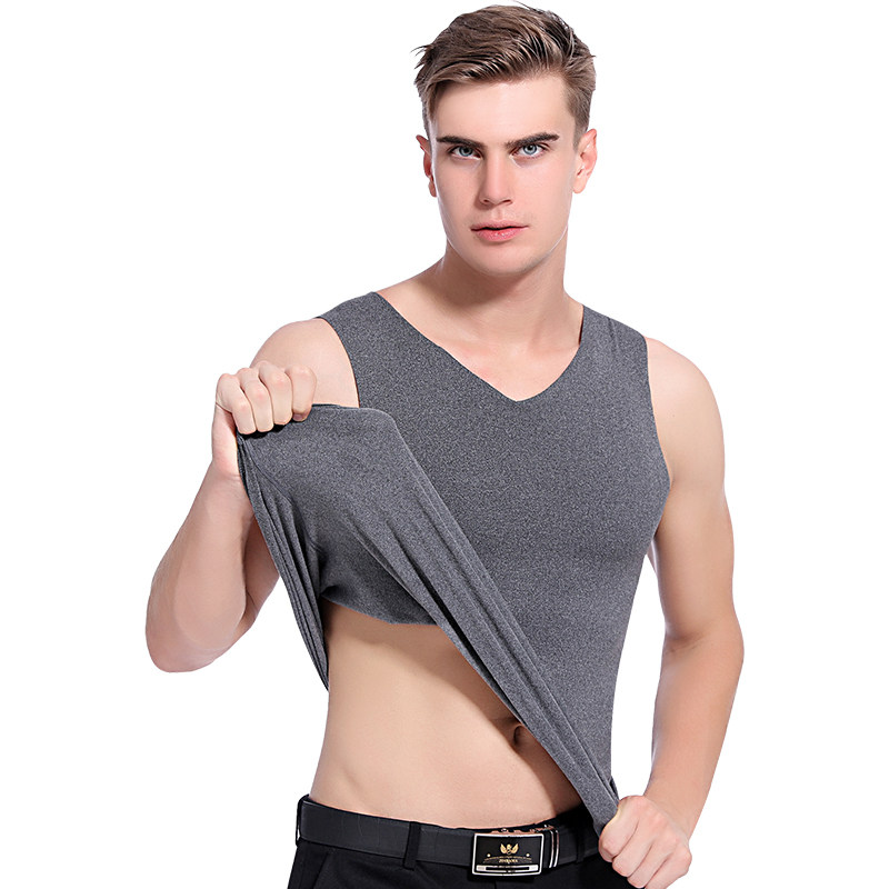 无痕保暖男加绒紧身无袖德绒打底衫 纯纹保暖上装