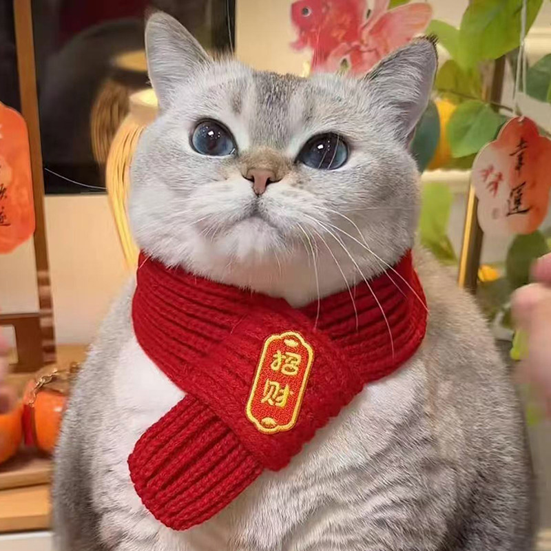 喜庆猫咪狗狗围脖新年宠物配饰装饰围巾红色可爱毛线保暖针织小狗,淘宝优惠券,粉丝福利购,淘宝优惠卷