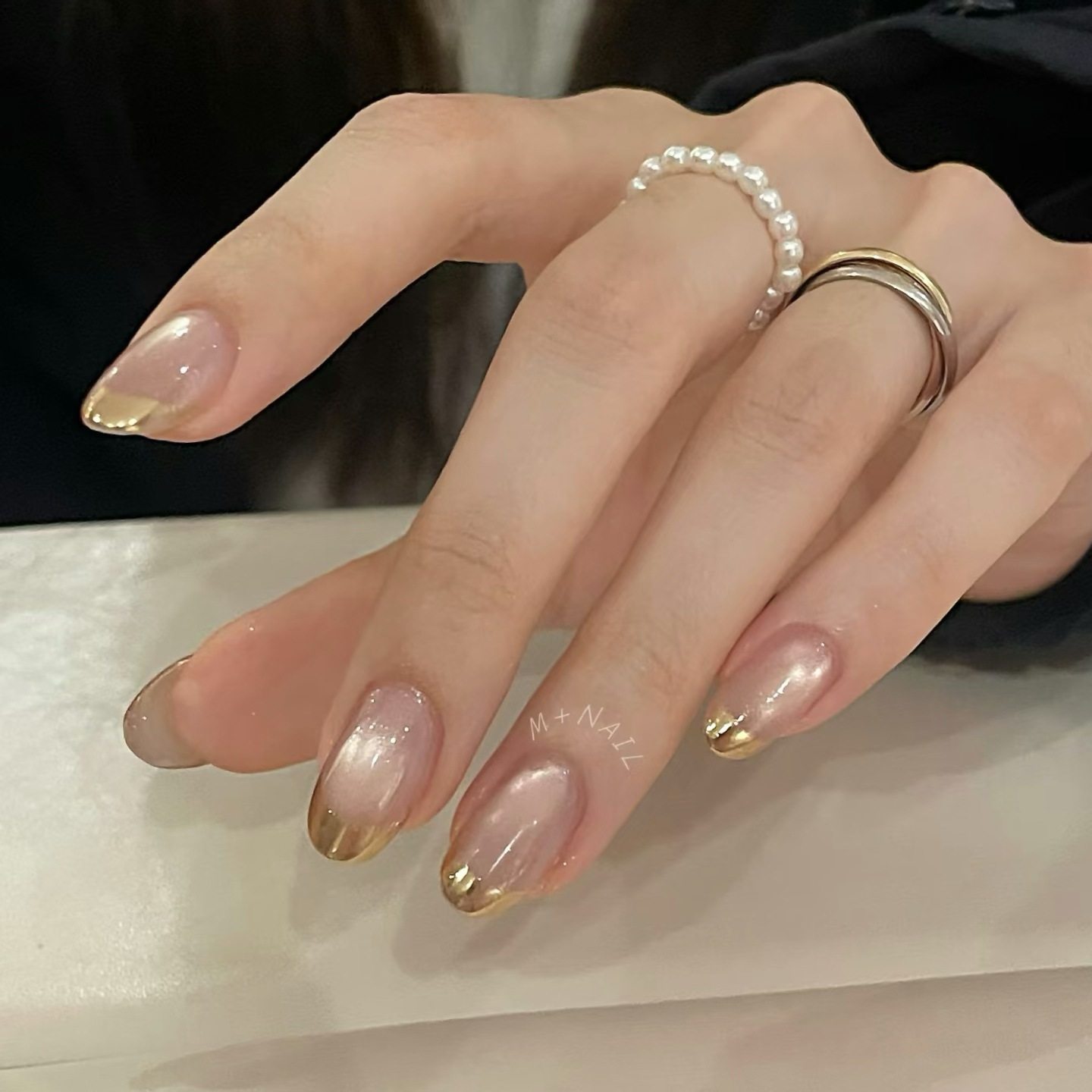 【指尖鎏光】裸粉猫眼穿戴甲短款法式金边温柔气质显白手工美甲,淘宝优惠券,粉丝福利购,淘宝优惠卷