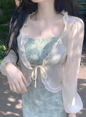 防晒开衫女薄款小披肩夏季搭配吊带连衣裙子外搭罩衫薄纱雪纺上衣