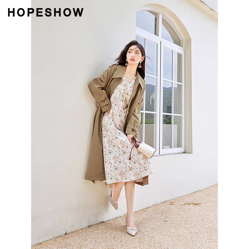 红袖outlets初恋温柔茶歇裙hopeshow2023秋装新款优雅气质连衣裙