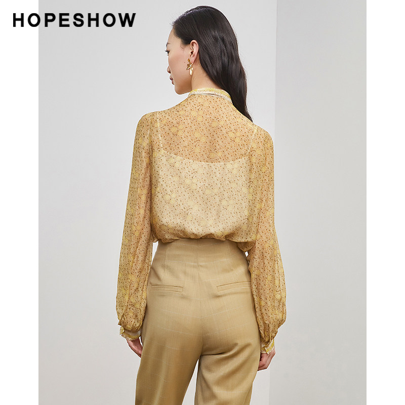 红袖outlets印花蝴蝶结秋新款衬衫 红袖outlets店蕾丝衫/雪纺衫