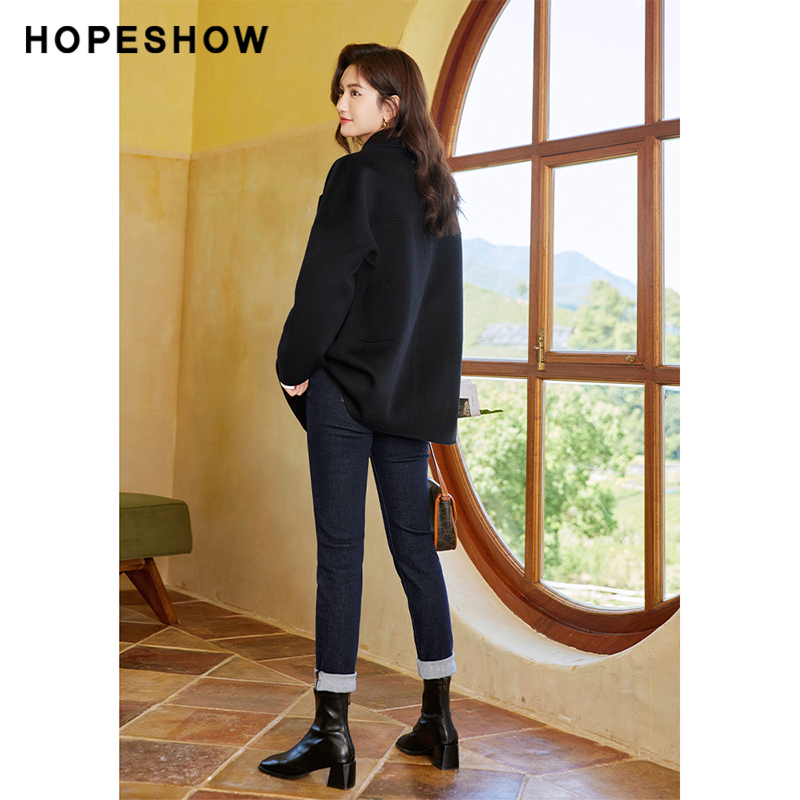 红袖outlets落肩翻领大衣外套时尚毛呢