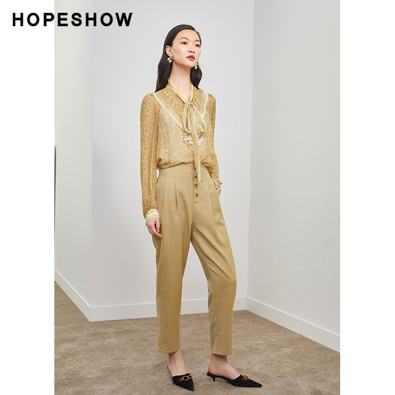 红袖outlets印花蝴蝶结秋新款衬衫 红袖outlets店蕾丝衫/雪纺衫