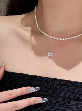爆闪人鱼之泪锆石吊坠项链女款2026新款隐形鱼线莫桑单钻锁骨颈链