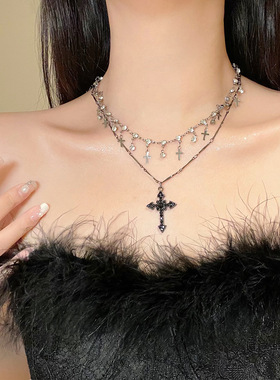 暗黑甜酷设计感镶钻十字架吊坠