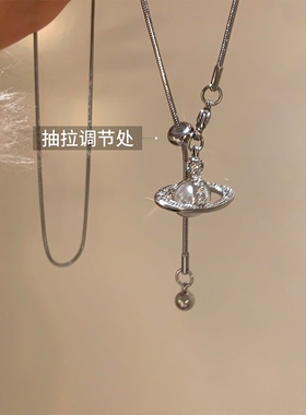 百搭时髦珍珠星球吊坠流苏项链