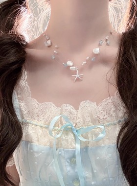 瑞丽银色锁骨链海边度假风透明线