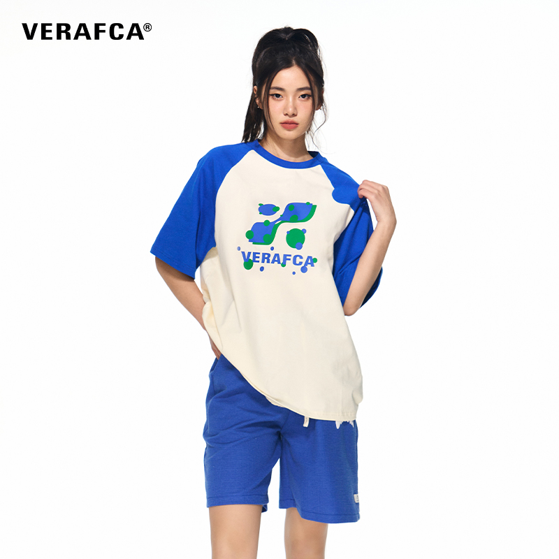 VFC/VERAF CA波点印花字母T恤夏季新品插肩袖撞色复古短袖男女 - 图2