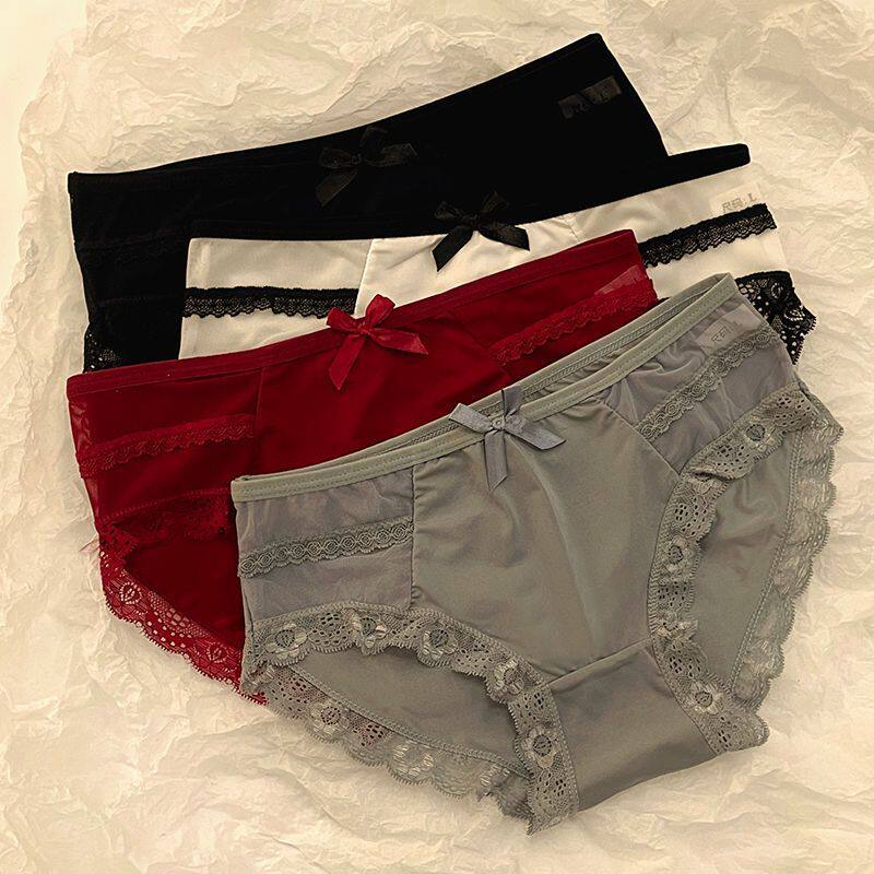 纯欲无痕红色冰丝性感蕾丝低腰诱惑内裤三角裤少女蝴蝶结本命年女,淘宝优惠券,粉丝福利购,淘宝优惠卷