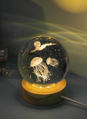 海豚发光水晶球小夜灯摆件玻璃球生日礼物女生女孩小众高级感毕业