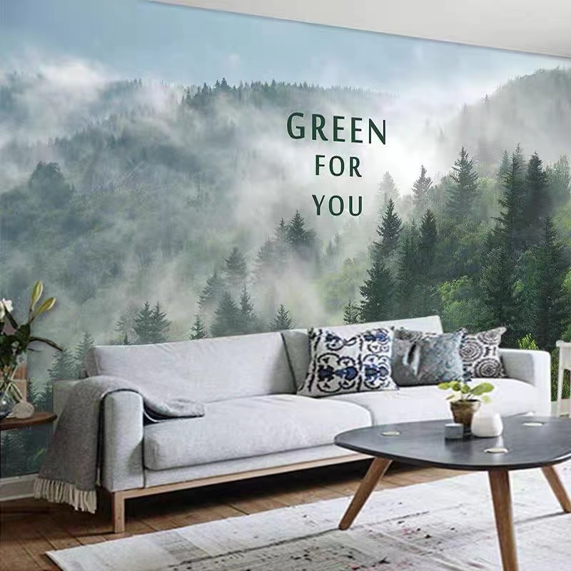 ins风北欧手绘棕榈叶植物壁纸电视沙发卧室背景墙纸餐厅壁画墙布