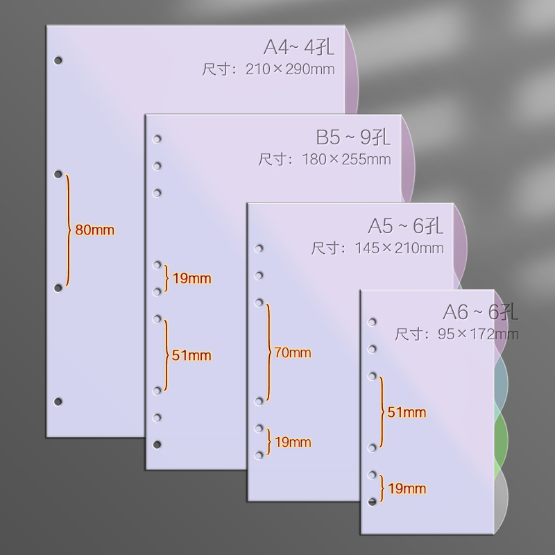 活页塑料分隔页4孔分页纸a4隔纸板6孔索引卡a5隔页板b5活页替芯9孔目录标签pvc彩色a6手账本子分类页片可拆卸-图3