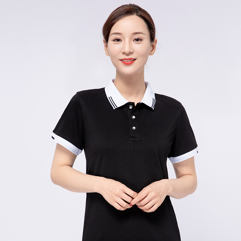 拼色翻领T恤半袖女 团体休闲文化衫工作服上衣POLO衫定制印绣LOGO