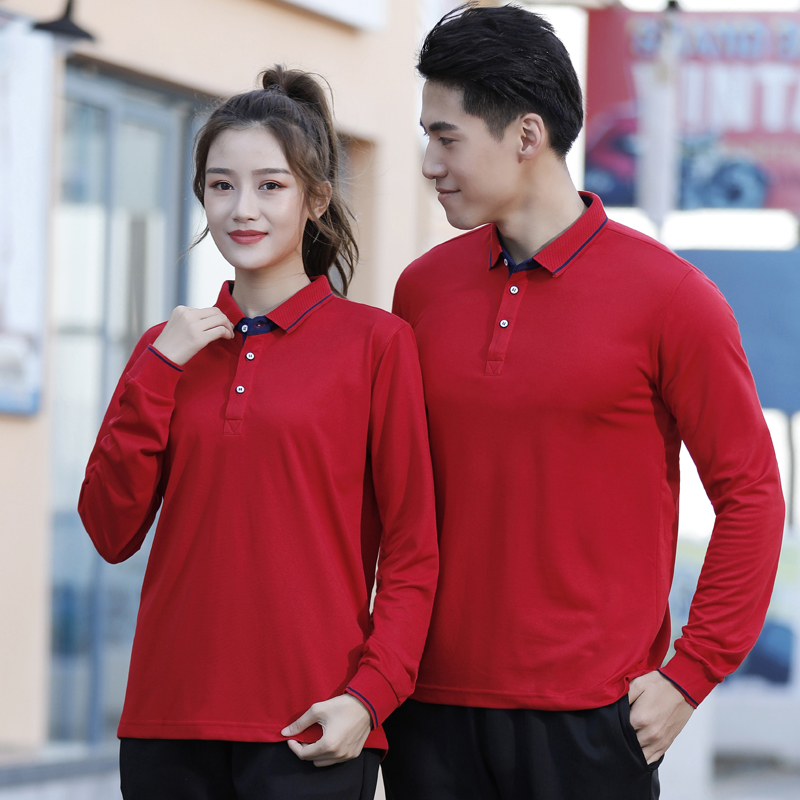 男女长袖工作服T恤定制 销售团队POLO衫餐饮美食城服务员秋冬工装