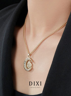 堤喜月牙造型镶钻吊坠项链 新款原创设计 经典气质百搭