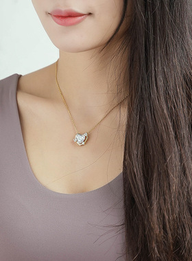 堤喜新款纯银系列原创设计镶钻爱心吊坠桃心锁骨链 轻奢气质项链