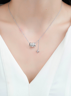 堤喜纯银几何圆圈吊坠项链镶钻