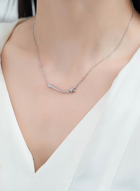 堤喜纯银几何五角星项链镶钻