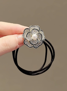 简晓金边玫瑰花吊坠绳百搭发圈