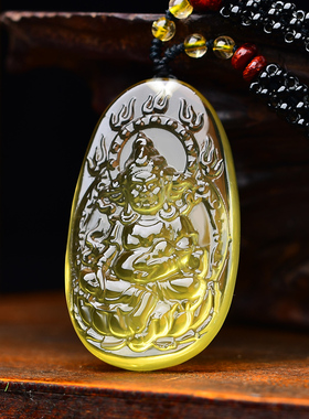 天然黄水晶黄财神吊坠潮男女项链个性简约网红锁骨链饰品生日礼物