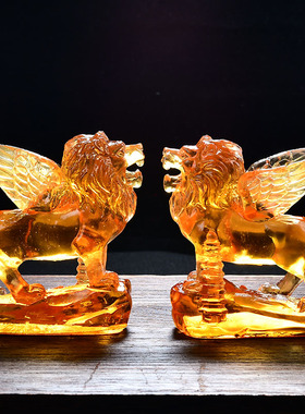 祥安灵阁雄狮护宅琉璃摆件2026马年西北方位吉祥物病符位摆设一对