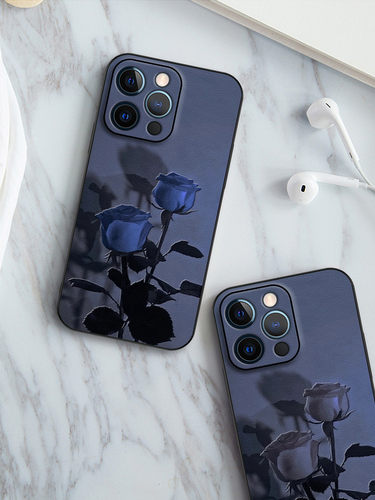 适用苹果16promax手机壳新款幻蓝玫瑰iphone15Pro镜头全包防摔14小众IP13PROMAX高级感男女12潮牌网红超薄 - 图3