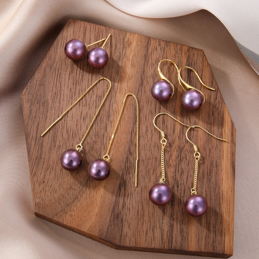 韩国气质纯银耳线10mm紫色流苏耳坠 多诗丽耳线