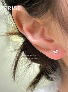 Surprise 999纯银迷你蝴蝶结耳钉女养耳洞睡觉免摘足银耳骨耳蜗钉