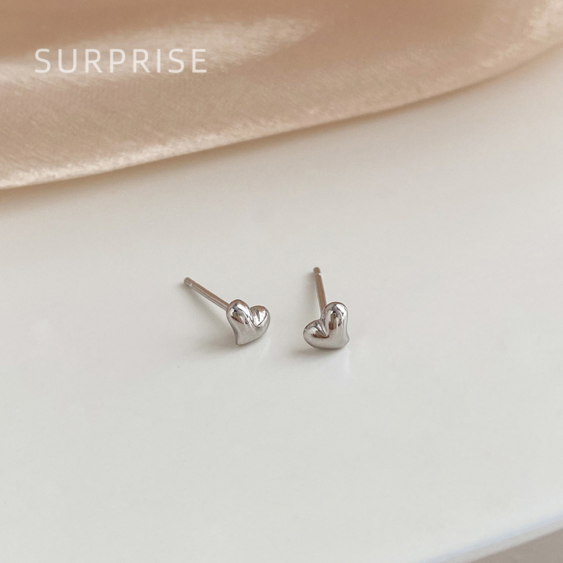 Surprise 999纯银耳钉女养耳洞高级感爱心耳骨钉免摘耳环小众耳饰 - 图3
