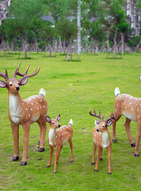 户外庭院b花园林仿真动物装饰摆件树脂玻璃钢仿真梅花鹿雕塑摆件