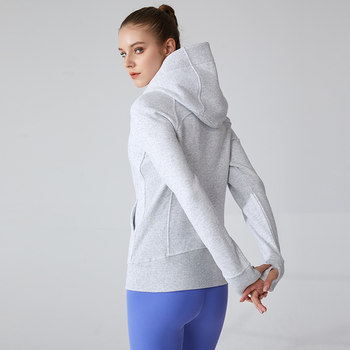 KUD velvet velvet thickened yoga jacket ຂອງແມ່ຍິງ gym hooded cardigan ຂະຫນາດໃຫຍ່ກິລາບາດເຈັບແລະ sweatshirt ດູໃບໄມ້ລົ່ນຂອງແມ່ຍິງ