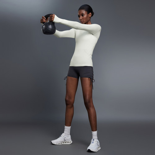 KUD中高端圆领t恤无缝长袖瑜伽服女修身健身房运动跑步上衣女 - 图2