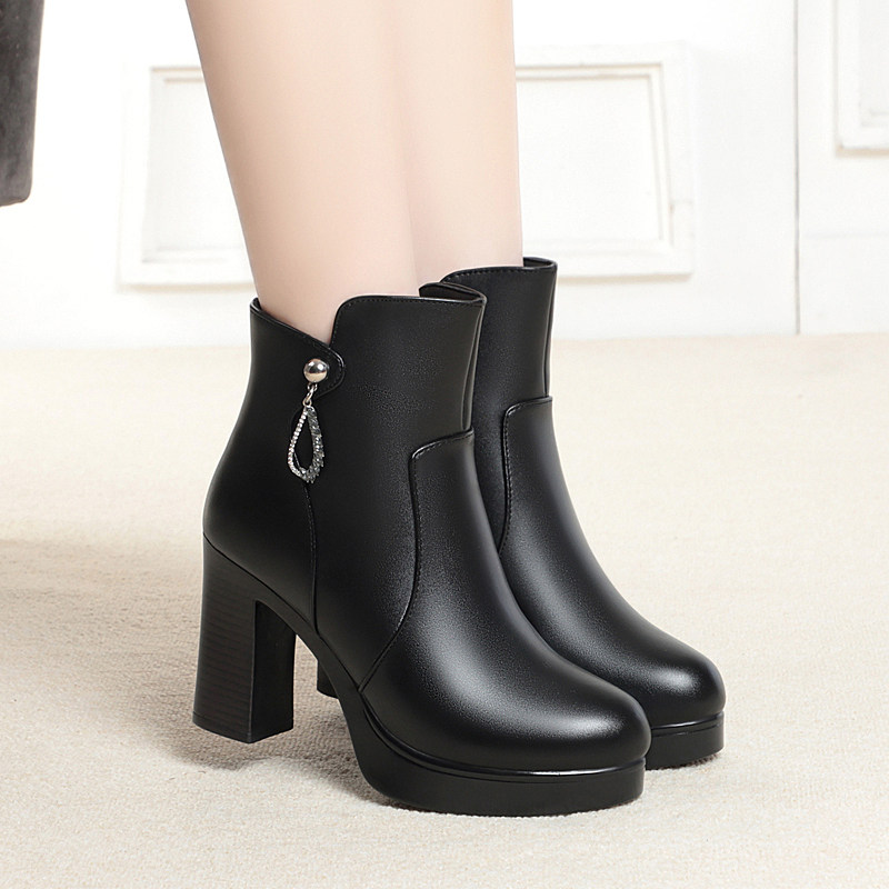 意尔康女鞋真皮马丁靴短靴高跟羊毛棉靴粗跟加绒保暖大码女靴中跟,淘宝优惠券,粉丝福利购,淘宝优惠卷