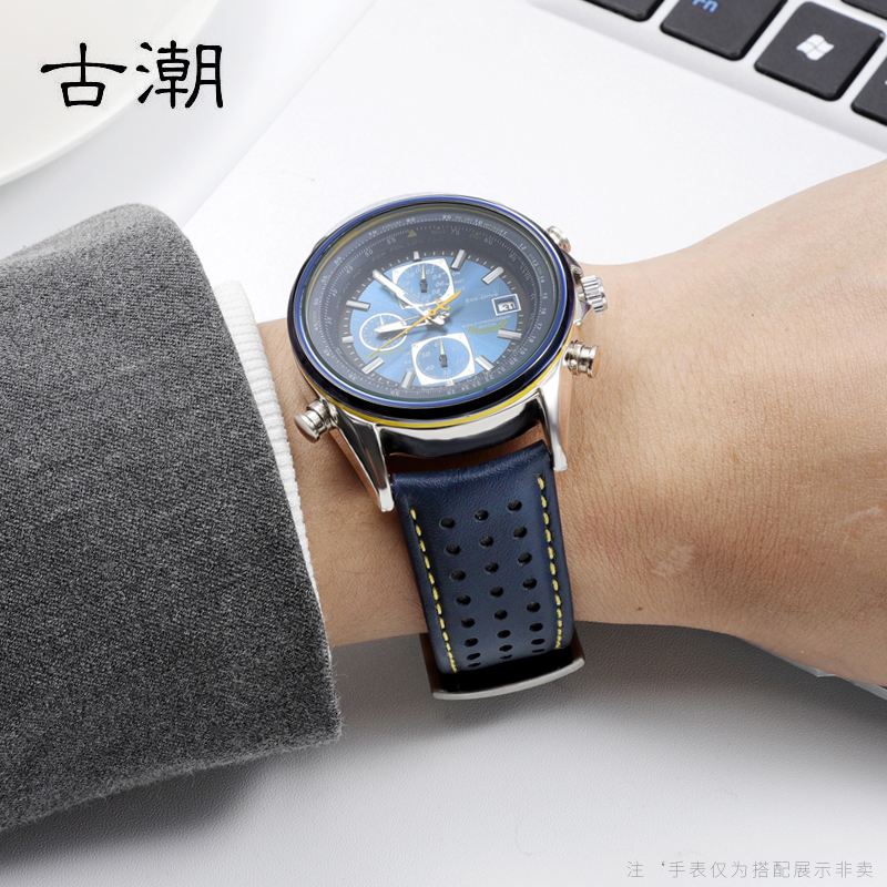 真皮手表带适配西铁城一二代蓝天使AT8020/JY8078空中之鹰男23mm