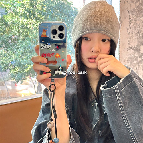 由里公园ins可爱少女小众油画狗狗15适用17pro苹果17ProMax手机壳iPhone16全包17新款14Promax保护套13软挂绳 - 图2