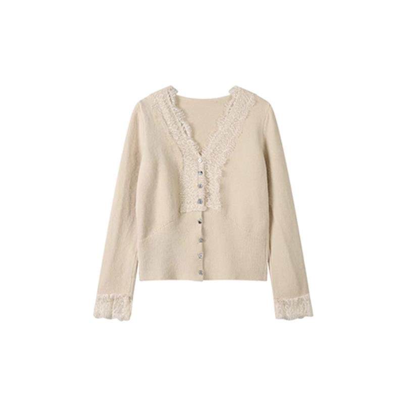 法式蕾丝拼接V领内搭毛衣女秋冬修身气质打底衫秋冬别致针织上衣,淘宝优惠券,粉丝福利购,淘宝优惠卷