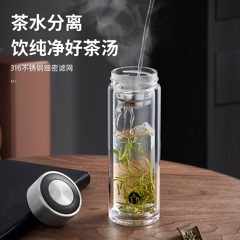 富光茶马仕双层玻璃杯茶杯男女商务加厚防烫车载泡茶水杯子定制 - 图1