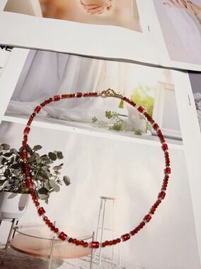 天然水晶红玛瑙白水晶女款小众设计感高级轻奢气质百搭锁骨链40cm