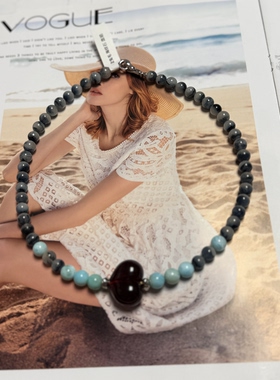 天然水晶花珀血珀海纹石沉香小众设计感气质百搭锁骨链46cm