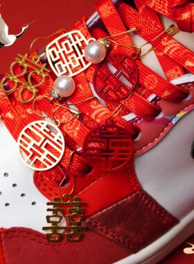 红色喜庆结婚双喜中国红婚鞋鞋带