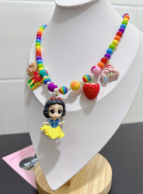 韩国东大门卡通海绵宝宝美人鱼白雪爱沙公主彩色多巴胺串珠项链女