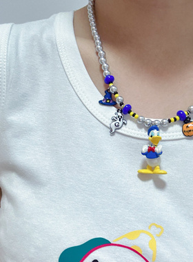 Liya手作迪士尼正版高飞唐老鸭项链卡通小众嘻哈锁骨链万圣节饰品