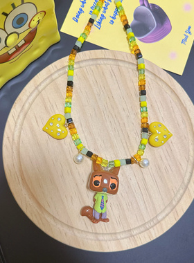 Liya手作 迪士尼疯狂动物城尼克狐狸翠儿kitty猫彩色水晶项链饰品